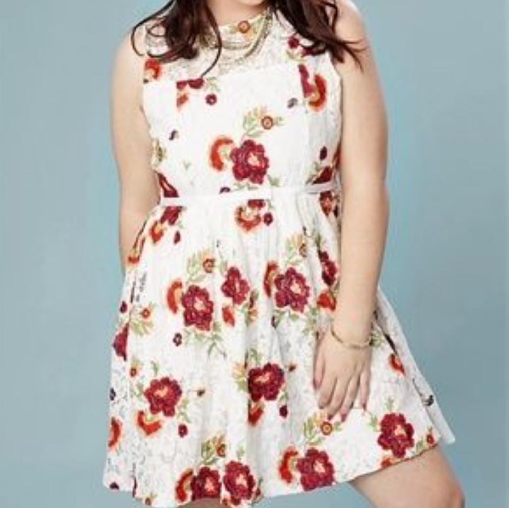 Altar'd State A Beautiful Soul red floral fit and flare lace dress size 1X
